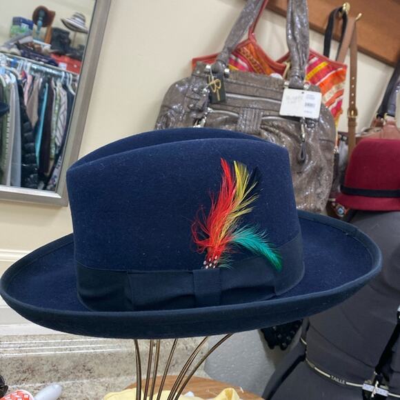 Alberto Celini vintage wool navy godfather fedora hat - Picture 1 of 7